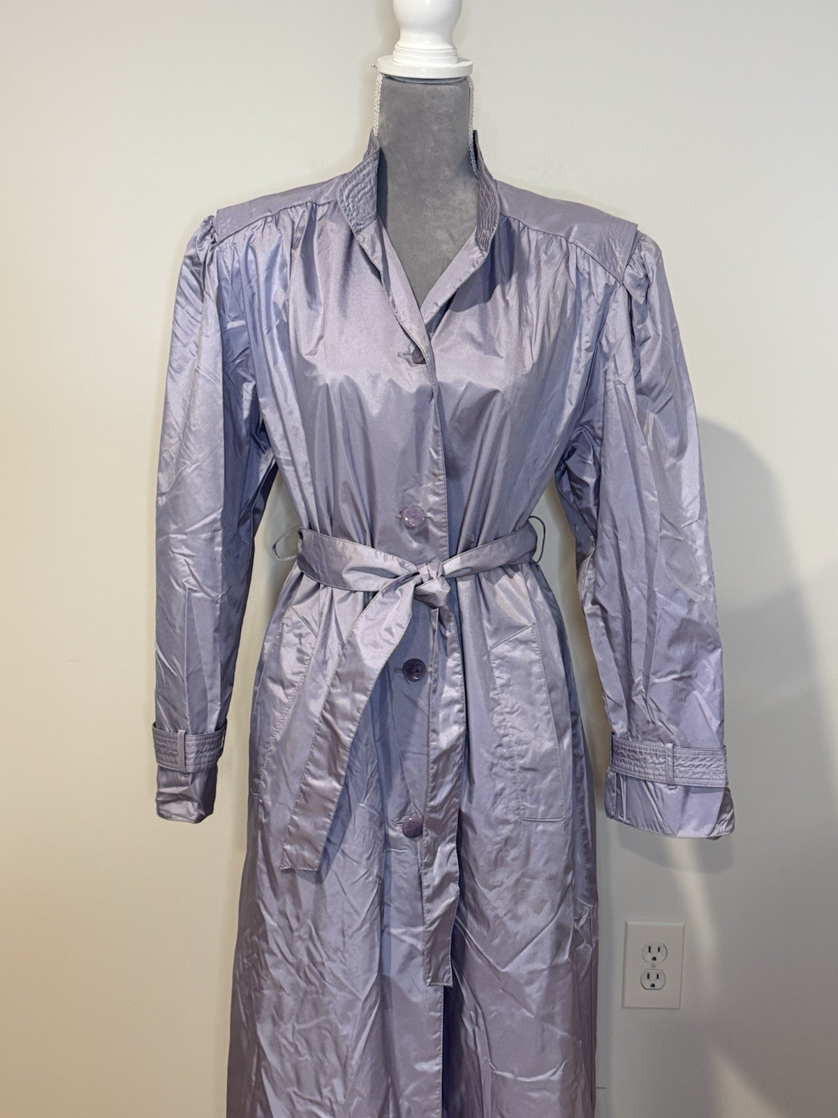 Vintage 80s Trench Coat Lightweight Nylon Women&rsquo;s Rain Jacket Purple Metallic 10
