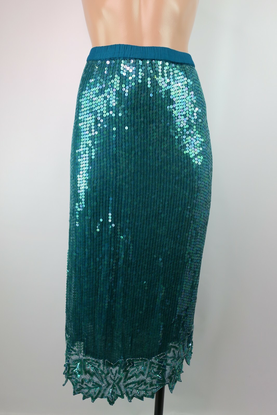 VTG Scala Gatsby Flapper Evening Top Skirt Set Sequin Silk 2-PC Short Sleeve M