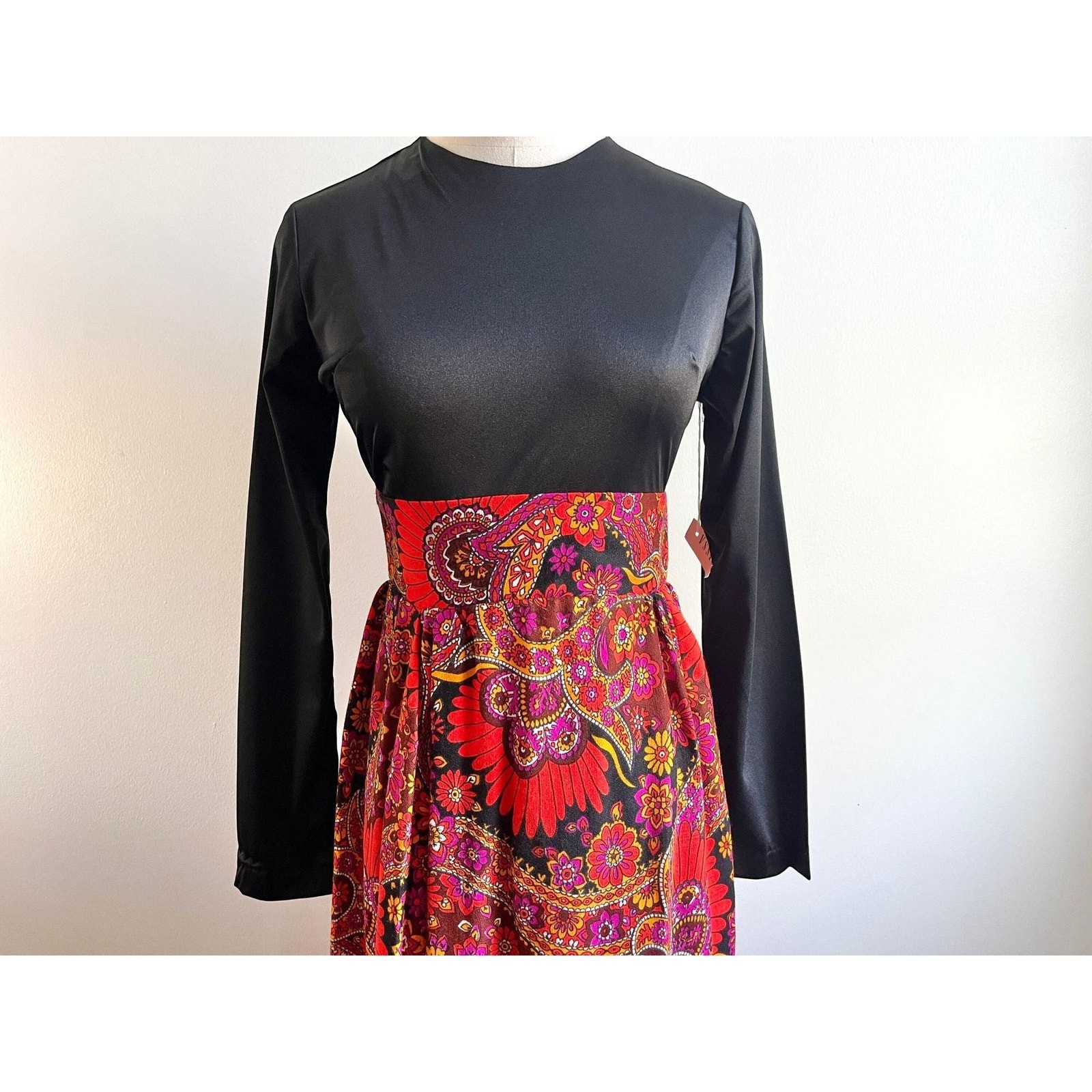 Vintage 60s Psychedelic Empire Waist Maxi Dress | Mod Floral Paisley |XS