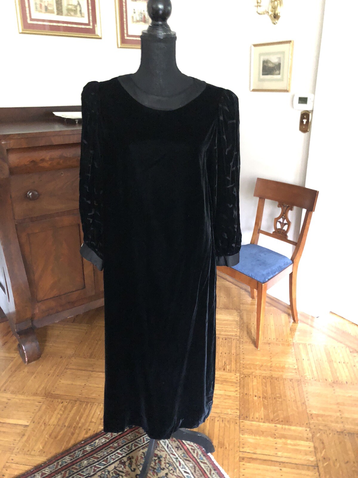Matti of Lynne PinaLo Voi VINTAGE Dress Long Black velvet Puffy sleeves 14