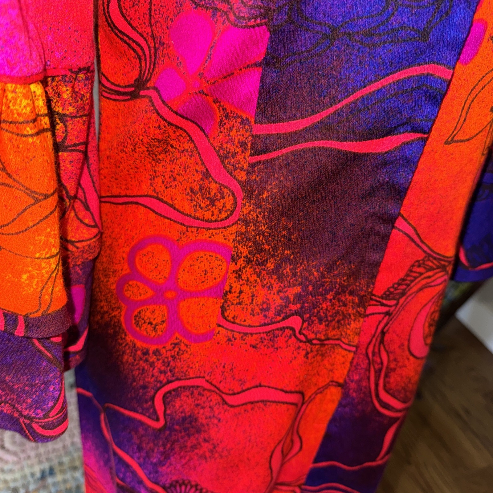 Vintage Sears Hawaiian Fashions Orange Purple Blue Barkcloth Maxi Dress 36” Bust