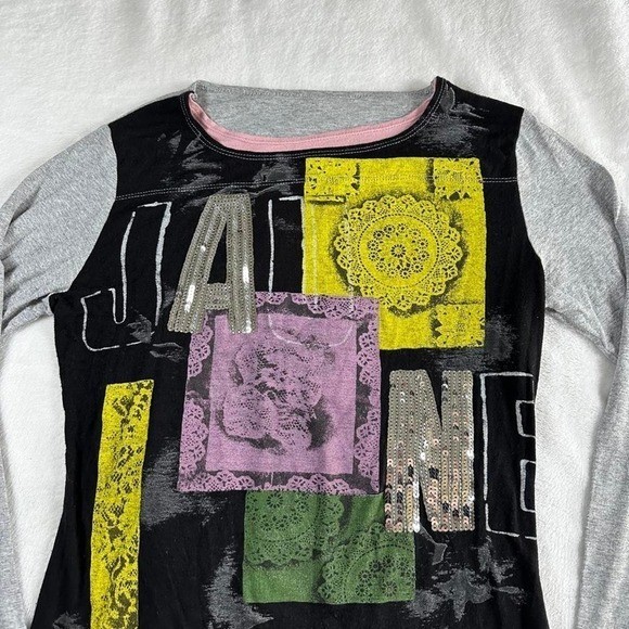 Custo Barcelona patchwork sequin graphic long top y2k vintage euro designer
