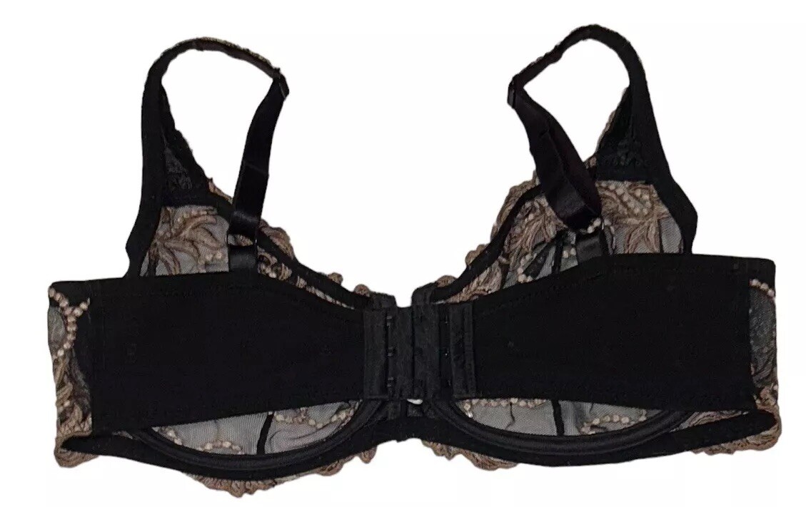 LUNAIRE Black Mocha & Gold Sheer Mesh Nylon Bra Womens 38DD