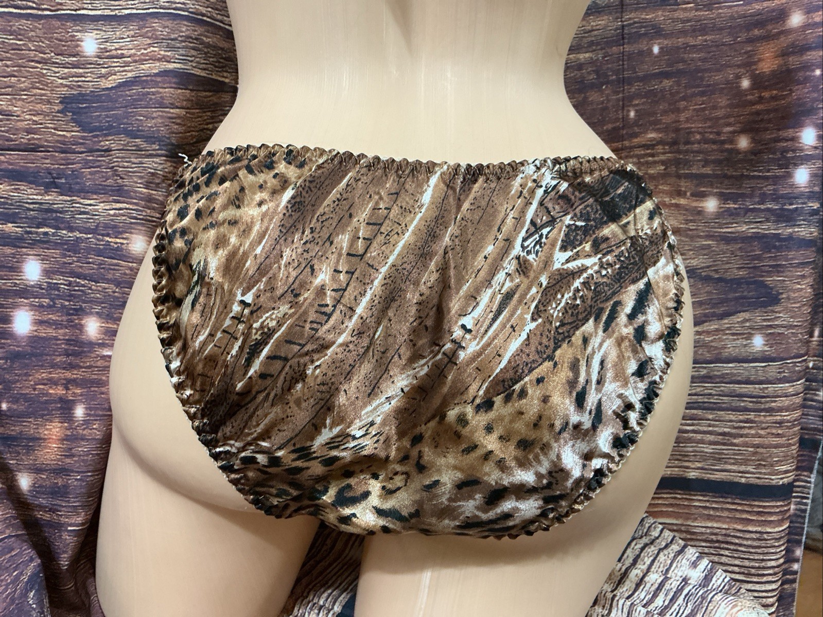 Vintage Polyester Animal Print String Bikini Panties Size Small