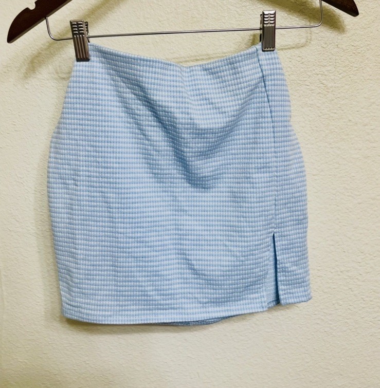 vintage 1980s 1990s 2000s Checker Mini Skirt Summer Beach Retro Blue White Sz S