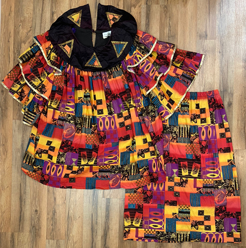 Vintage Koco Collection Multi-Color Ethnic Skirt Set Reg Size Plus Colorful Top