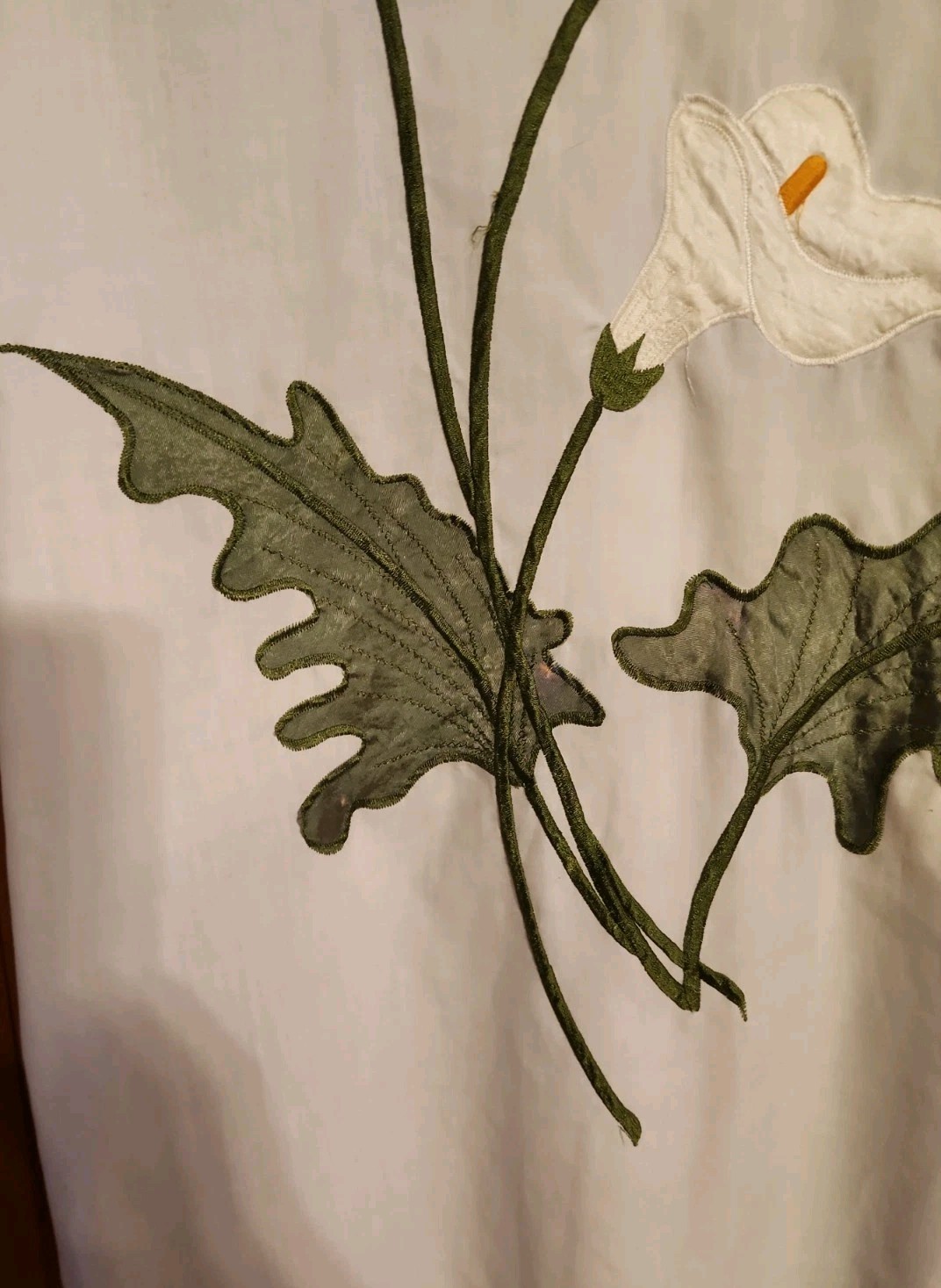 Vtg 80s White Cotton Blouse Short Sleeve Calla Lily Embroidered Shoulder Pads L
