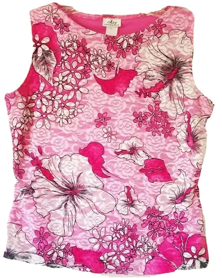 CDW Creative Design Works Vintage Sleeveless Blouse Pink Lace Floral Size Medium