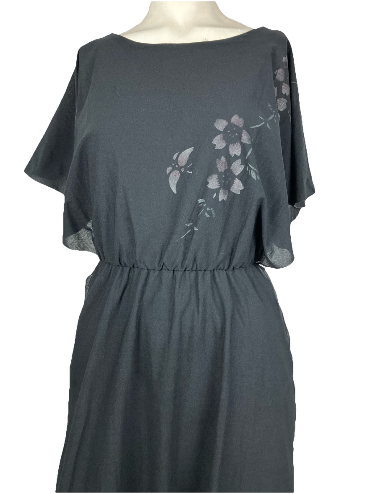 Vintage 70s Young Edwardian Vampire Stevie Gypsy Butterfly Flutter Sleeve Dress