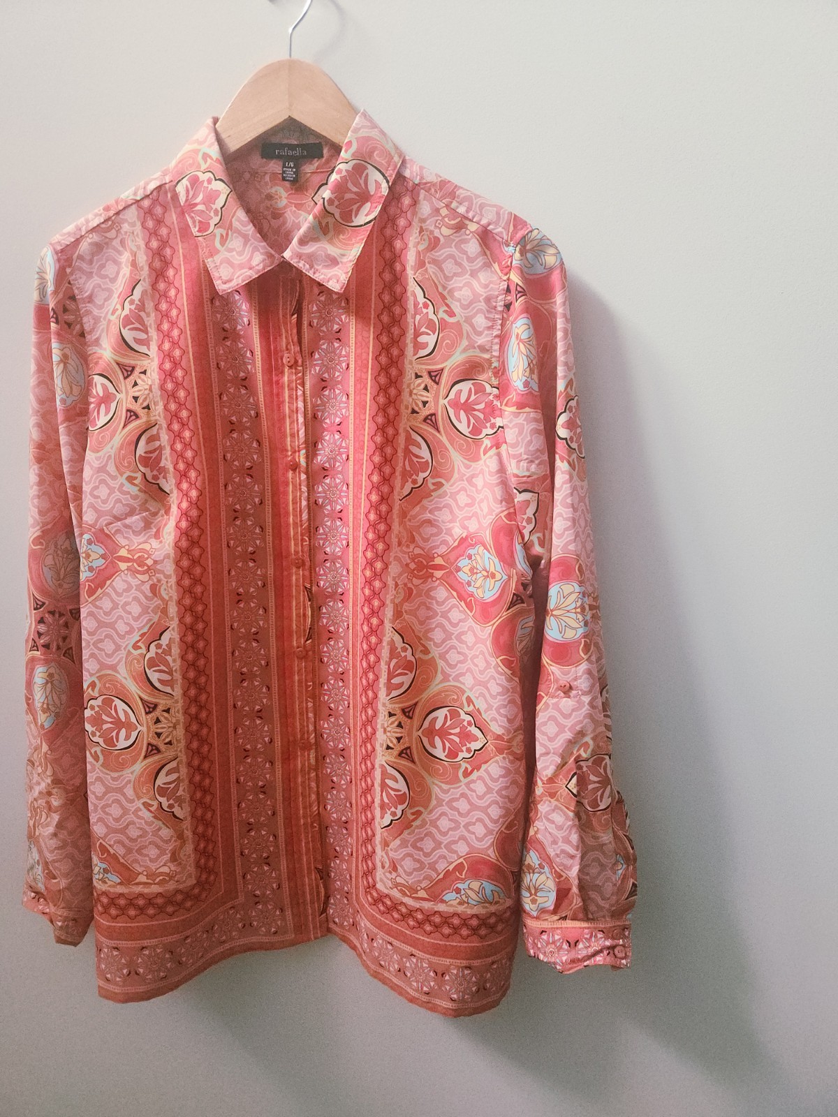 Rafaella Paisley Print Button Up Blouse Womens Large Convertible Long Sleeve