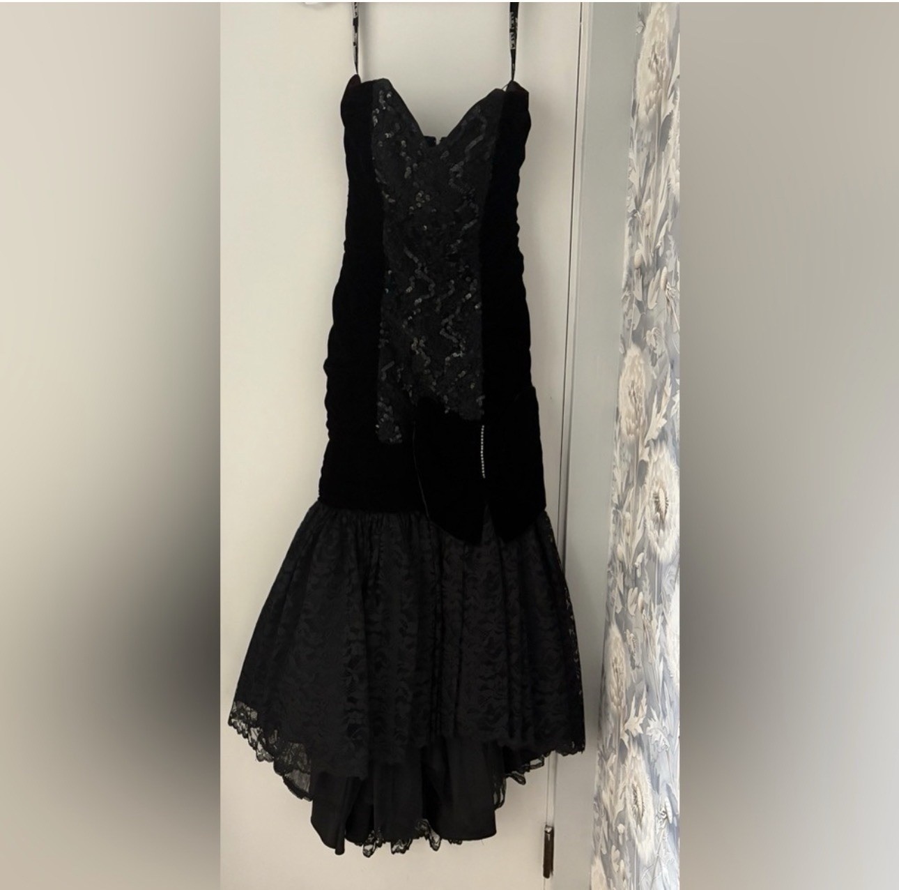 Vtg ZUM ZUM Strapless Dress Mermaid Lace Sequin Velvet Formal Prom, 5/6