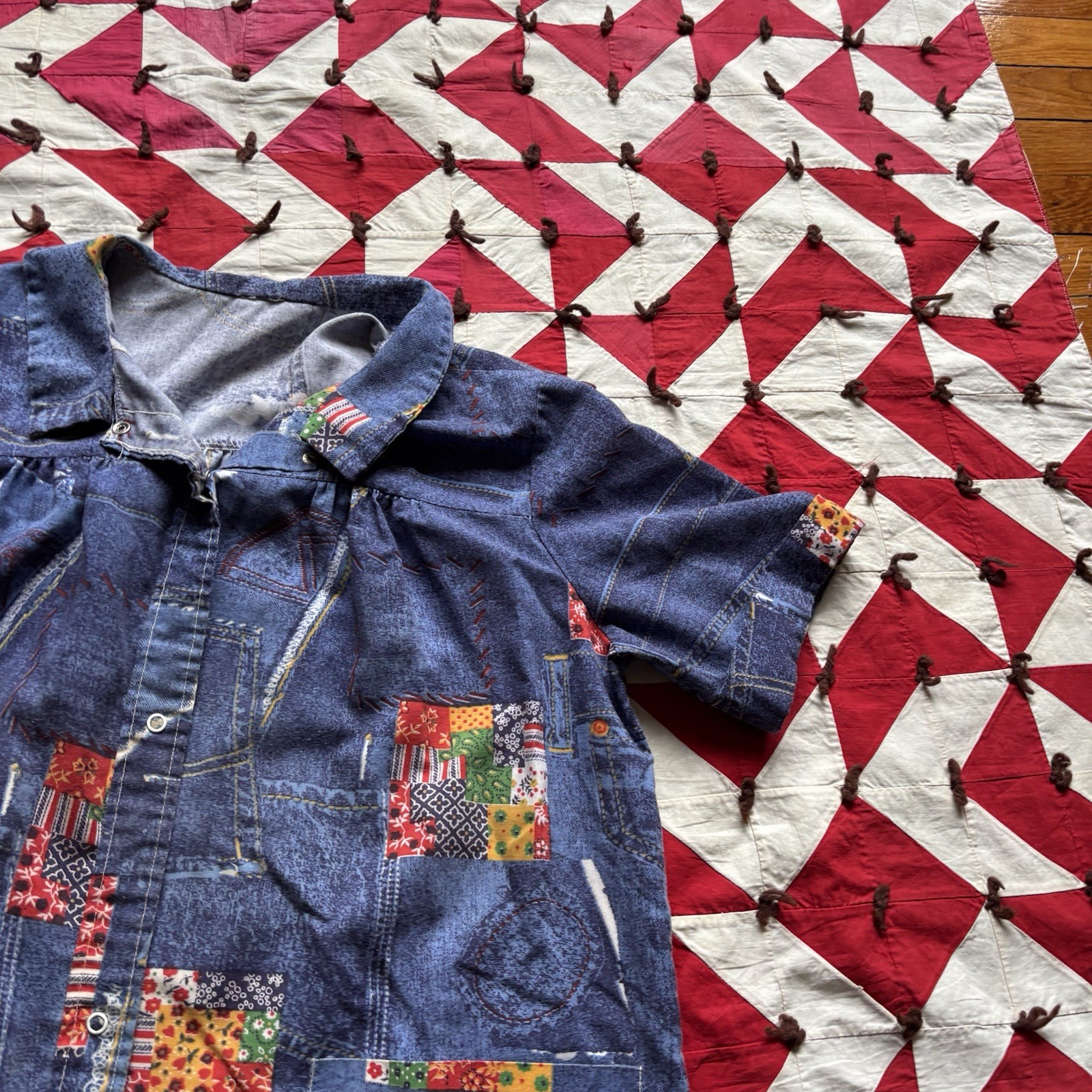 Vintage 1970s Patchwork Print Smock Dress Women’s Poly Blend As Is Hippie