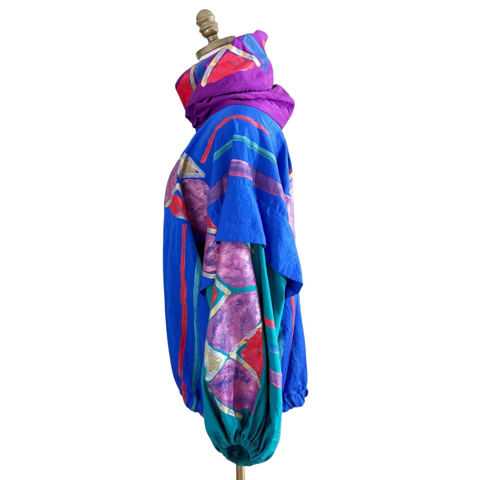 Vintage 90s Ann Original Blue/Multicolor Hand Painted Oversized Windbreaker EUC