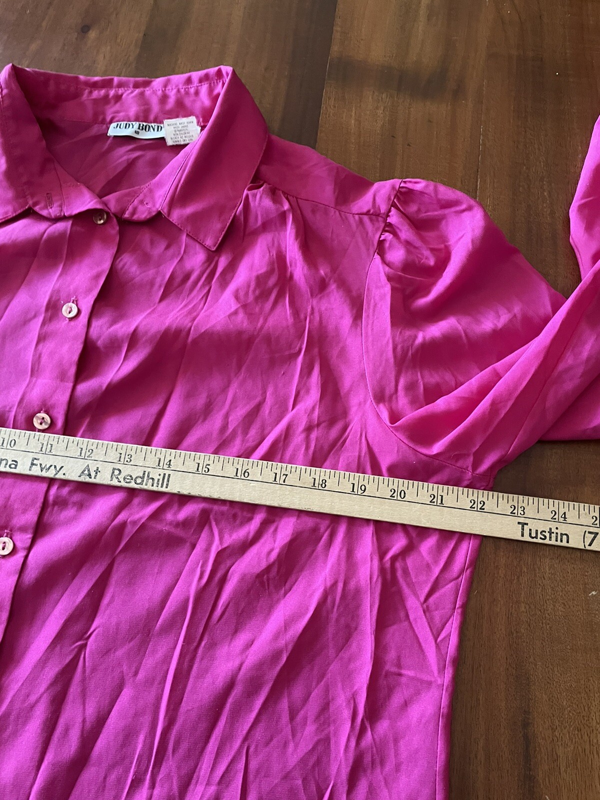 Vintage Judy Bond Button Up Pink Polyester Blouse Size 18