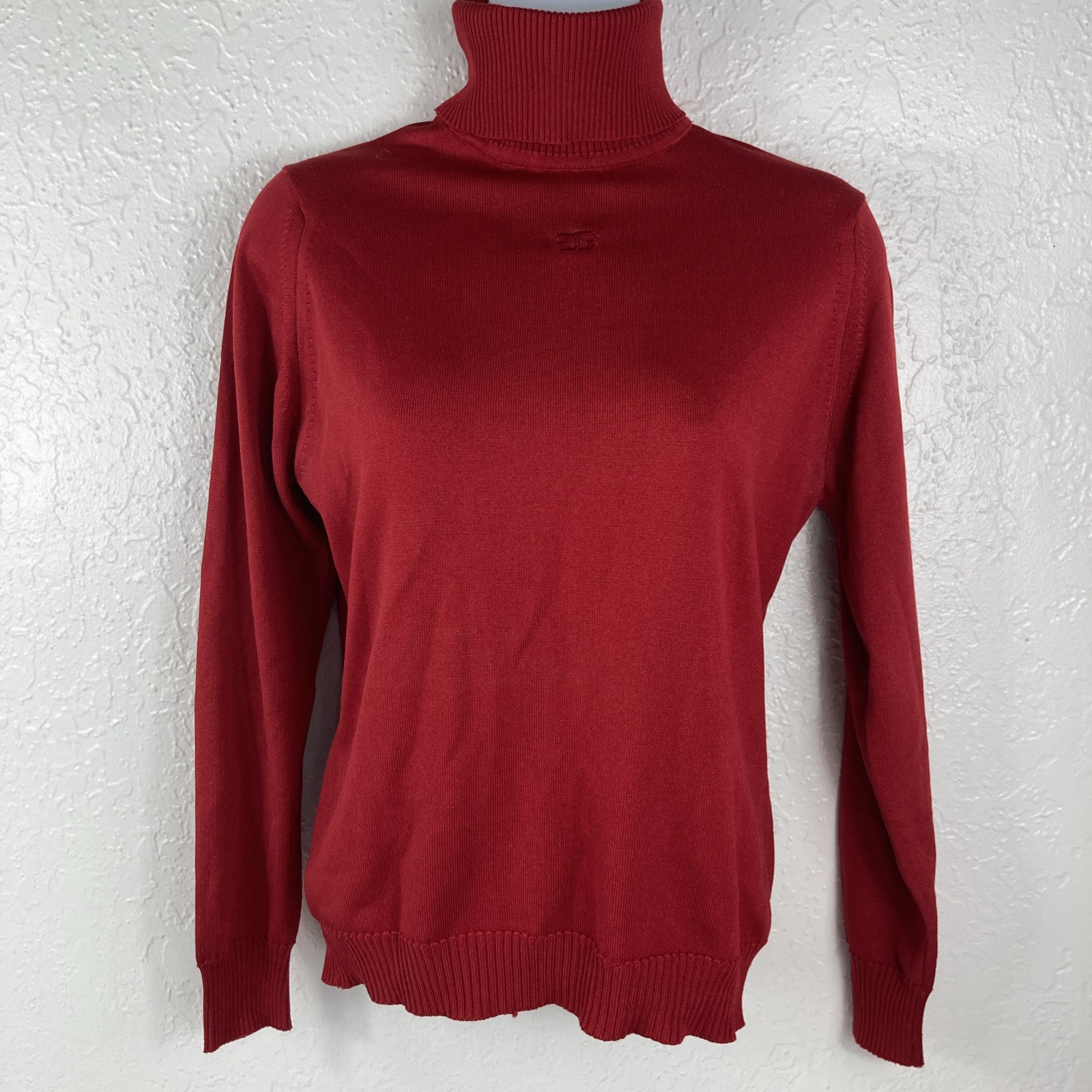 Vintage Givenchy Sport Sweater Womens 36 Pullover Solid Red Rear Zip Turtleneck