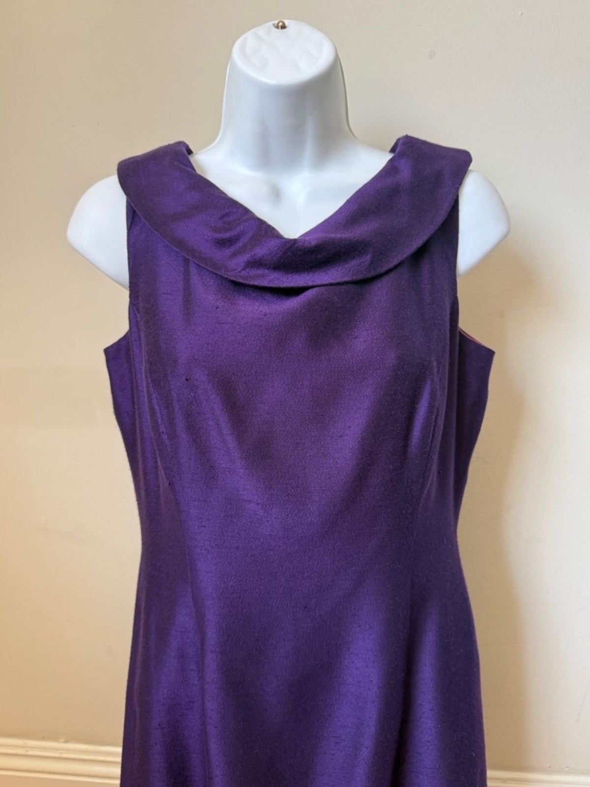 Vintage 60s Purple Rosette Applique Cowl Sleeveless Dress House of Bianchi