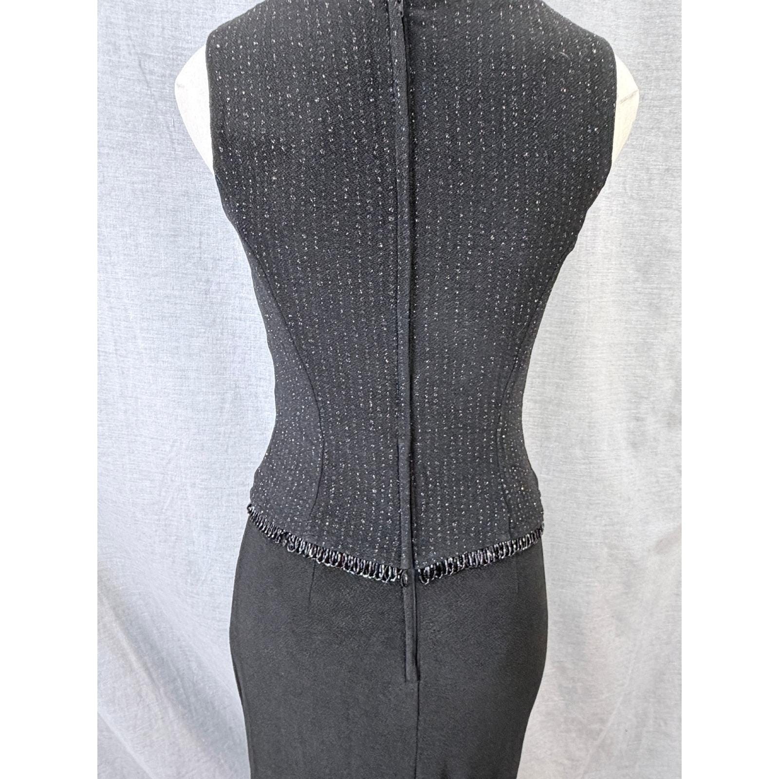 Vintage Scott McClintock Black Textured Maxi Dress Beaded Fringe 6 Sparkle Gala