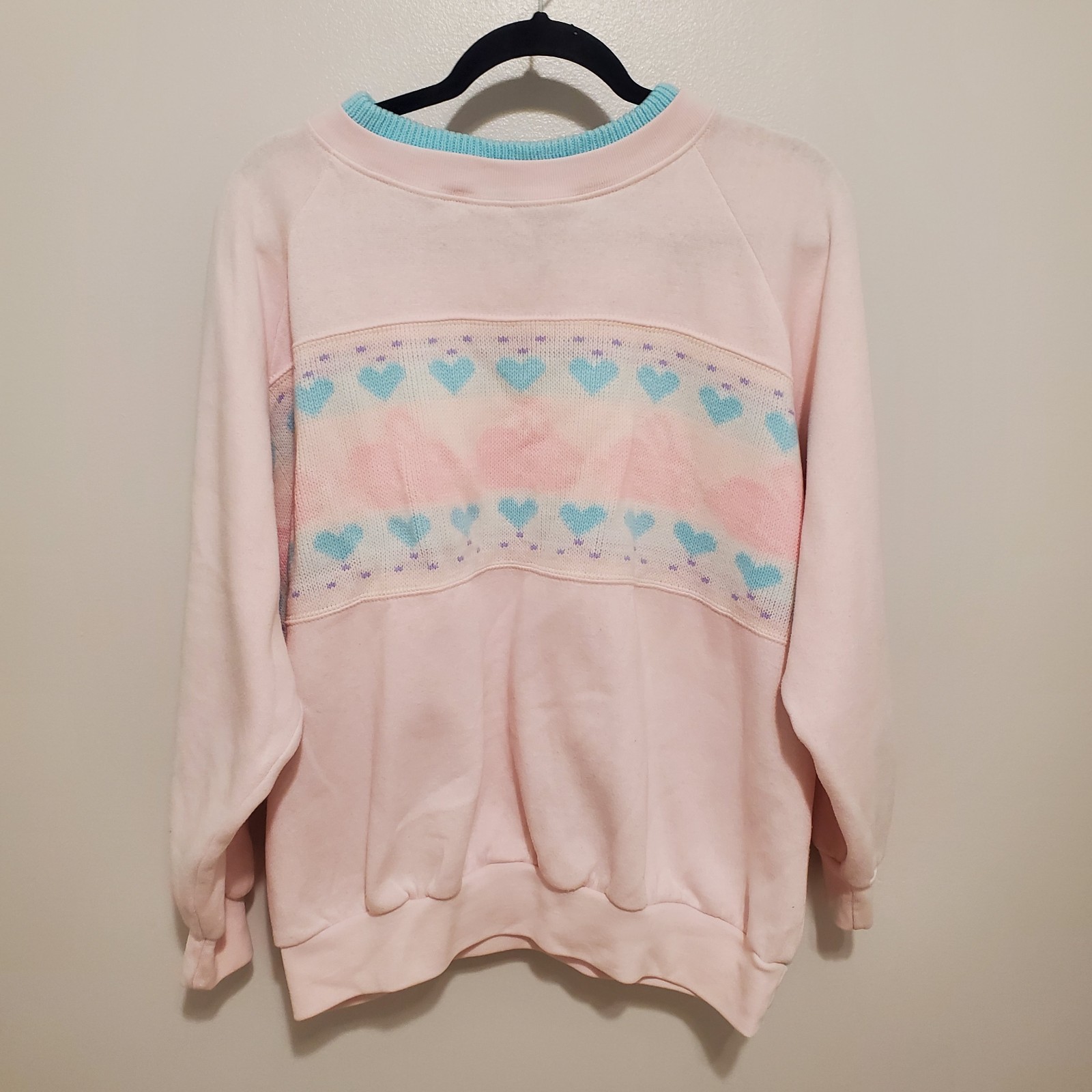 Mister Noah Plus Sweatshirt Knit Bunnies Hearts Pink 42 22W Womens Sweater VTG