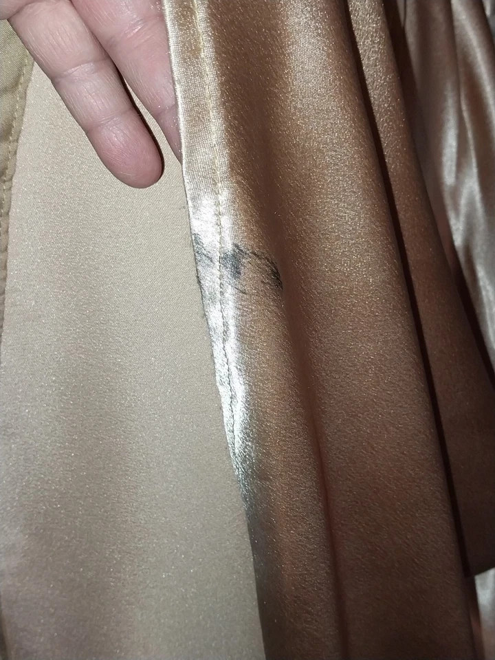 VTG REAL SATIN GOLD LAME 400&Prime; SWEEP 40S STYLE Wedding EVENING MAXI GLAM Dress 38