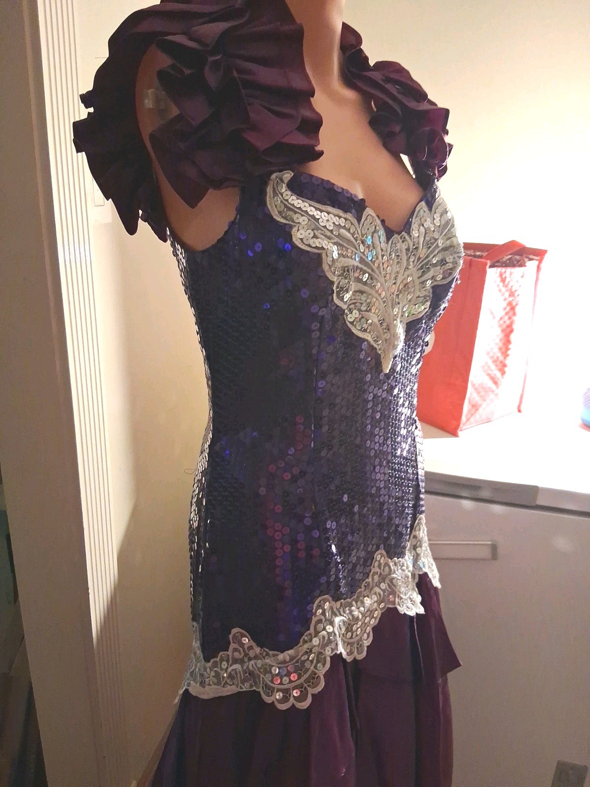 1980s Purple Sequin Ruffle High-Low Hem Party Salsa Dress Flirtations By Angelo