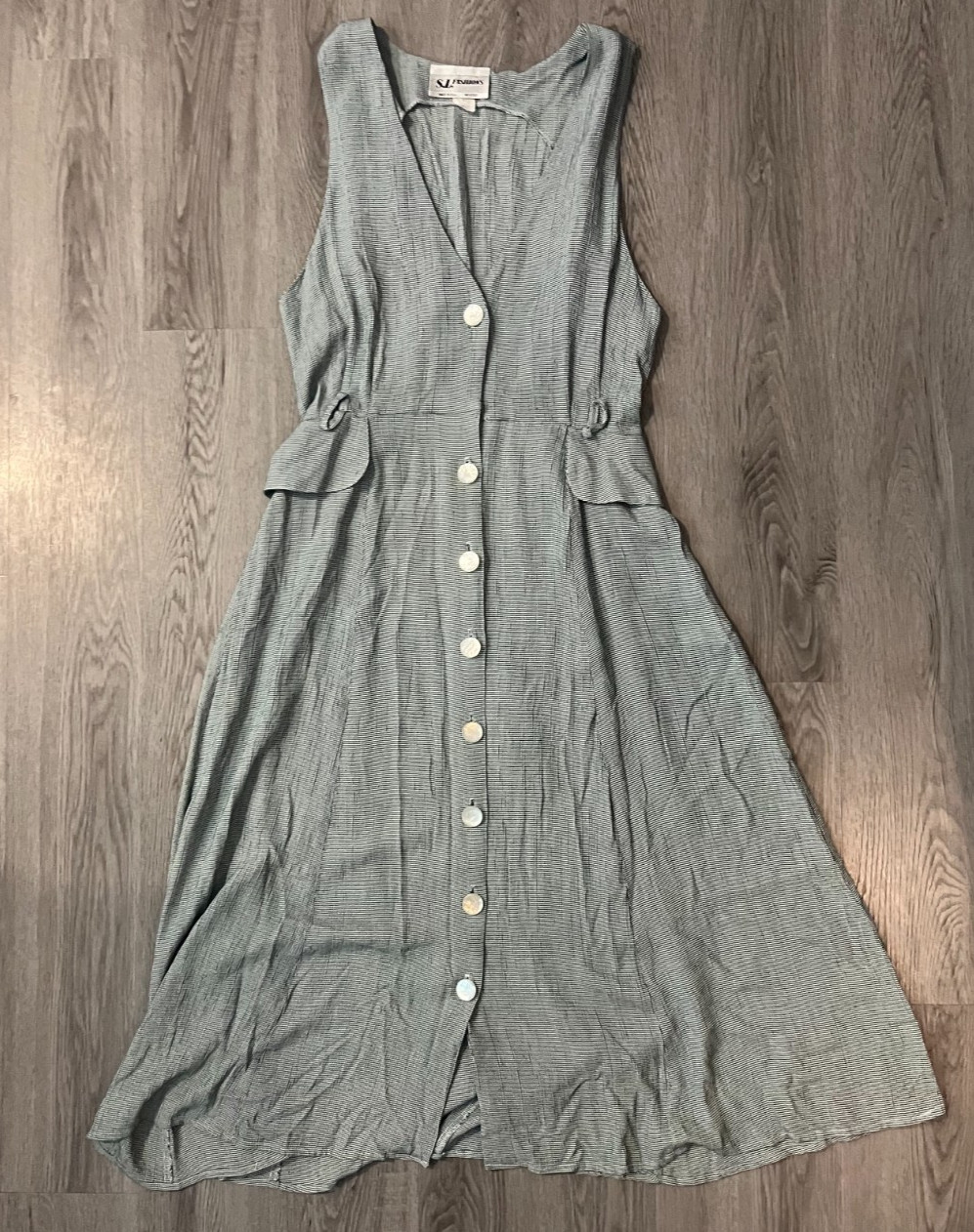 Vintage 1990&rsquo;s Green & White Gingham Button Down Midi S.L Fashions Dress Size 14