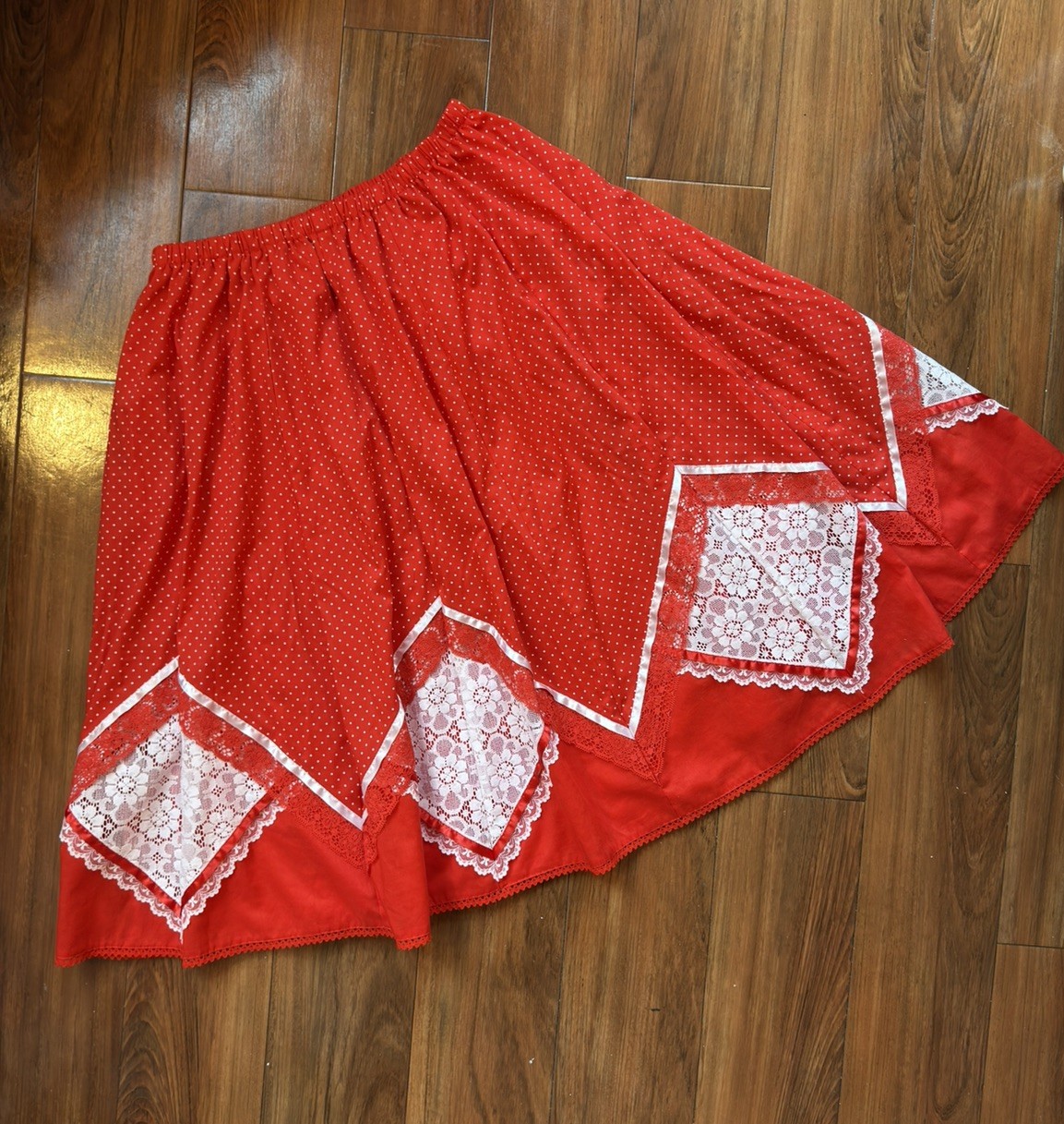 VTG Carefree Fashions Scottsdale Arizona Skirt Boho Patchwork Red Polka Dot