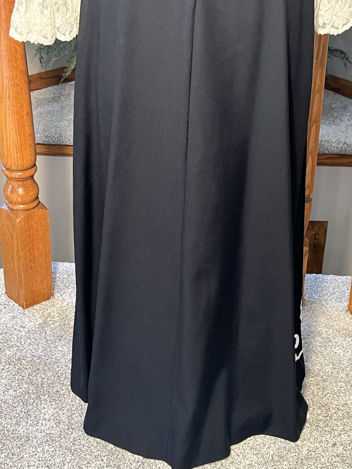 Vintage Custom Made Black Ivory Lace Maxi Dress Front Zip Mod Boho Prairie