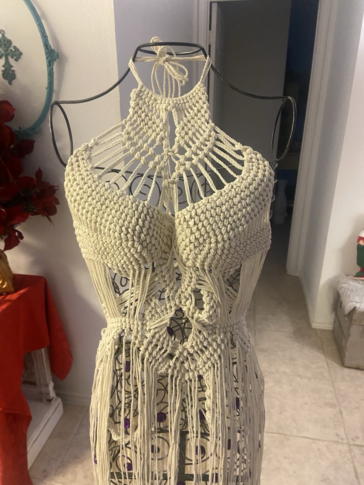 Vintage Handmade Macrame Rope Goddess Bohemian Sexy Dress