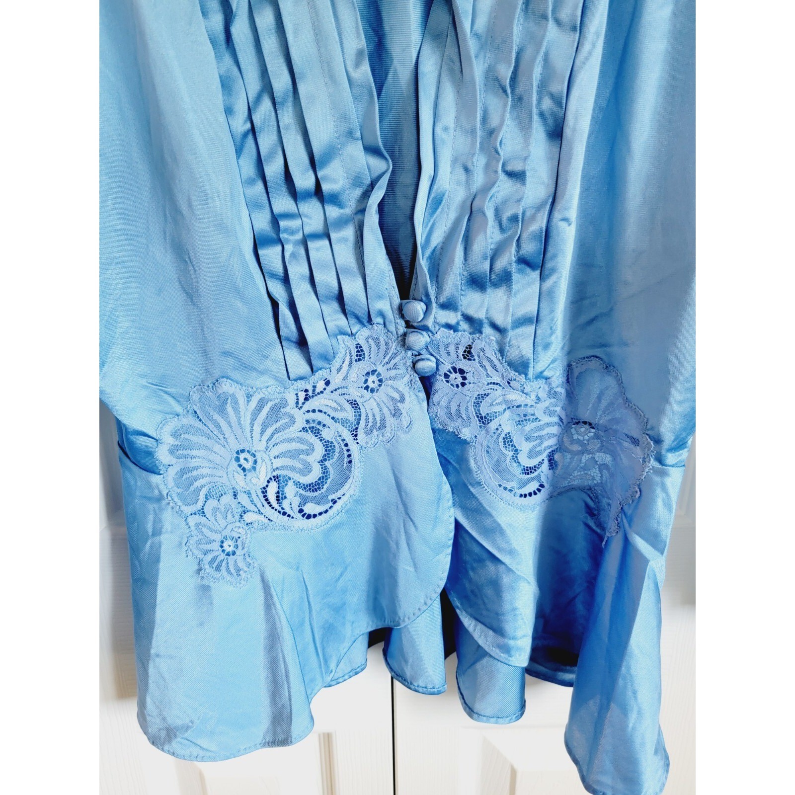 Lily Of France M Vintage 60&rsquo;s Long Nightgown Robe Blue Set Union Made USA Lace