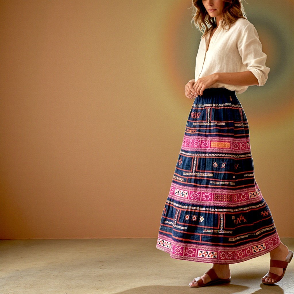 Handcrafted Vintage Embroidered & Applique Vietnamese Hills Hmong Tribal Skirt