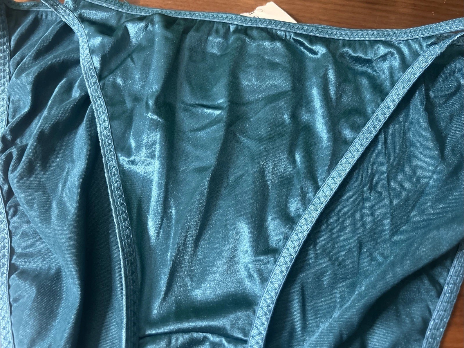 Vtg Second Skin Panties Double String 7/L Hi Cut Satin Nylon NWT Shiny Glossy