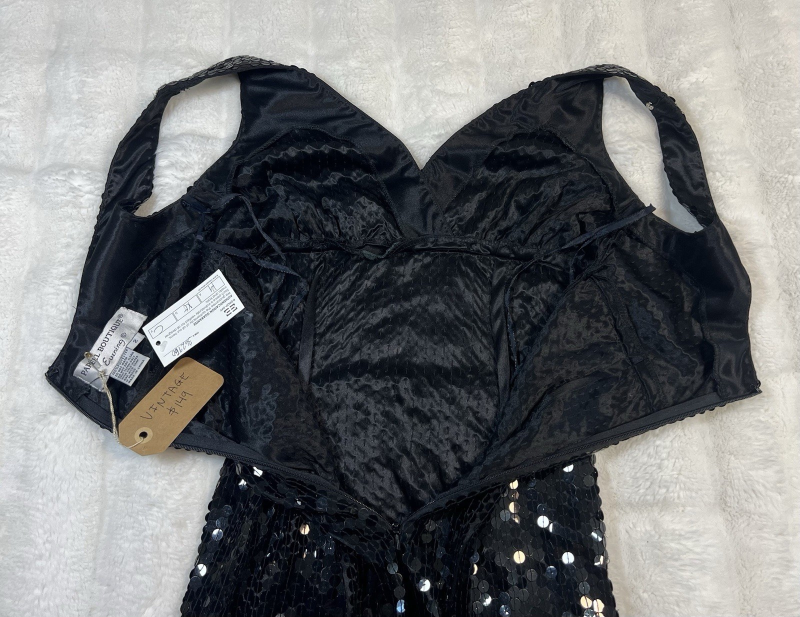 PAPELL BOUTIQUE Evening Black Sequined Dress Gown Women’s Sz 2 *NEW WITH TAGS*