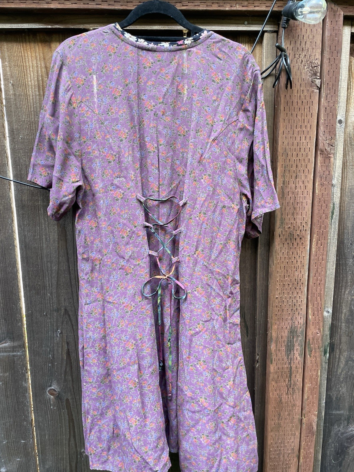 Sz M Vintage 80s-90s ZOE California Dress Purple Floral Corset Tie Back