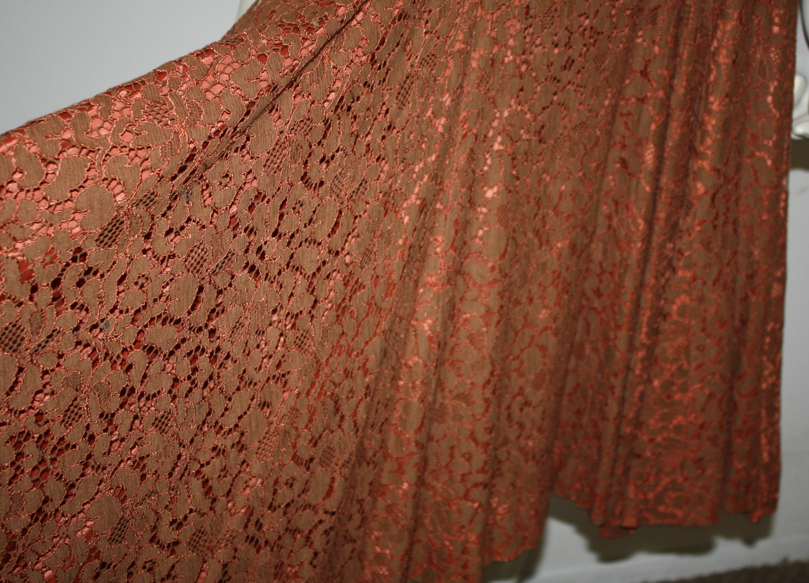 VINTAGE Orange Brown Lace Long Full Circle Dress XS S 0 2 4