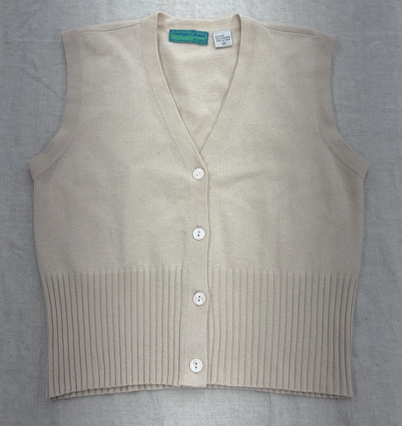 Vintage Silk Cashmere Sweater Vest Beige Button Up Women&rsquo;s Size M