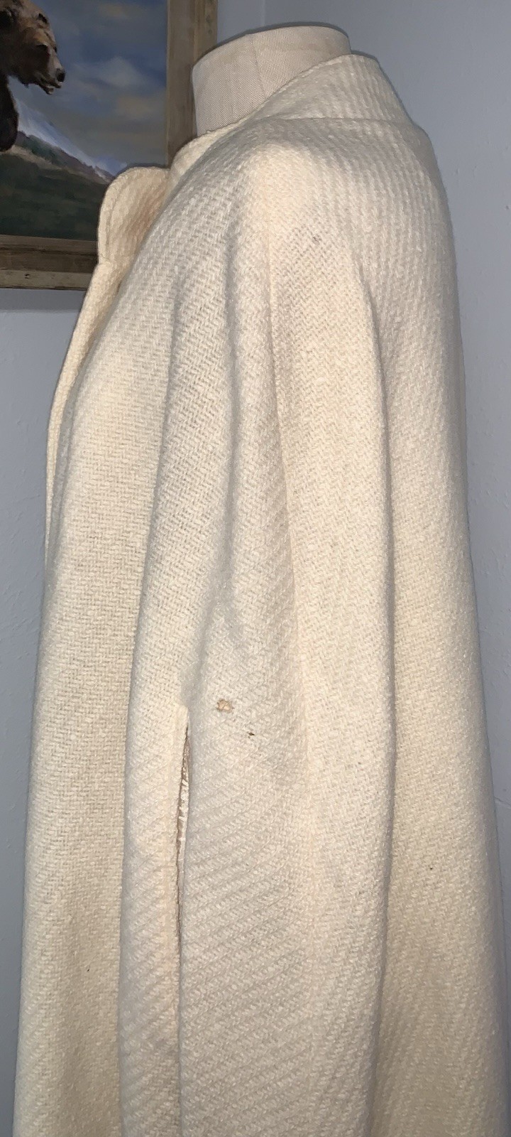 A5 60s CREAM UNION WOOL CAPE CLOAK DOUBLE BREASTED LARGE BUTTONS SZ 10/12 L/XL