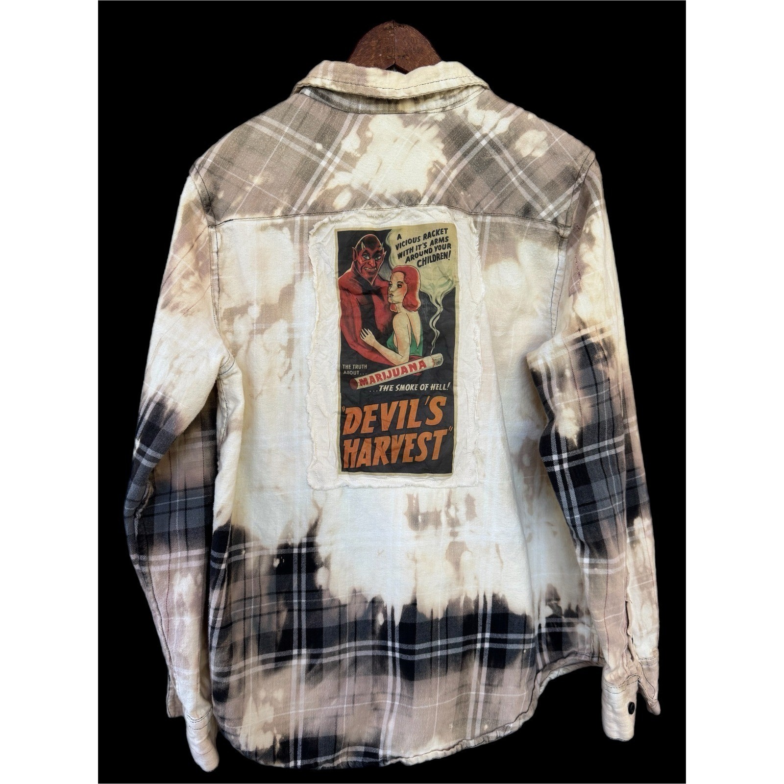 Vintage Marijuana Propaganda Flannel Large Bleached Devil&rsquo;s Harvest Shirt