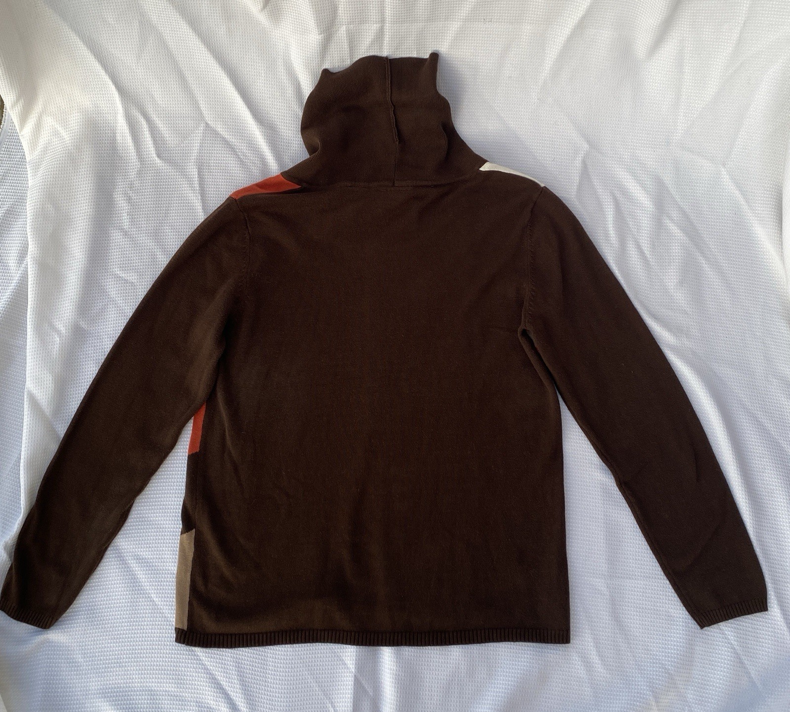 Vintage Color block Turtleneck Knit With Brown And Salmon Orange Pattern