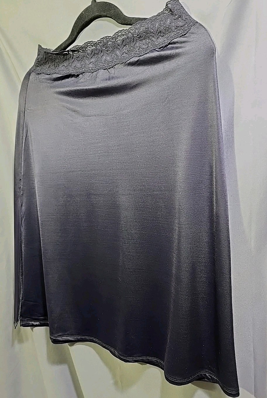 Nylon Spandex Half Slip Vassarette Slinky Black Side Slit, Waist 30&Prime;-36&Prime; L 25&Prime;