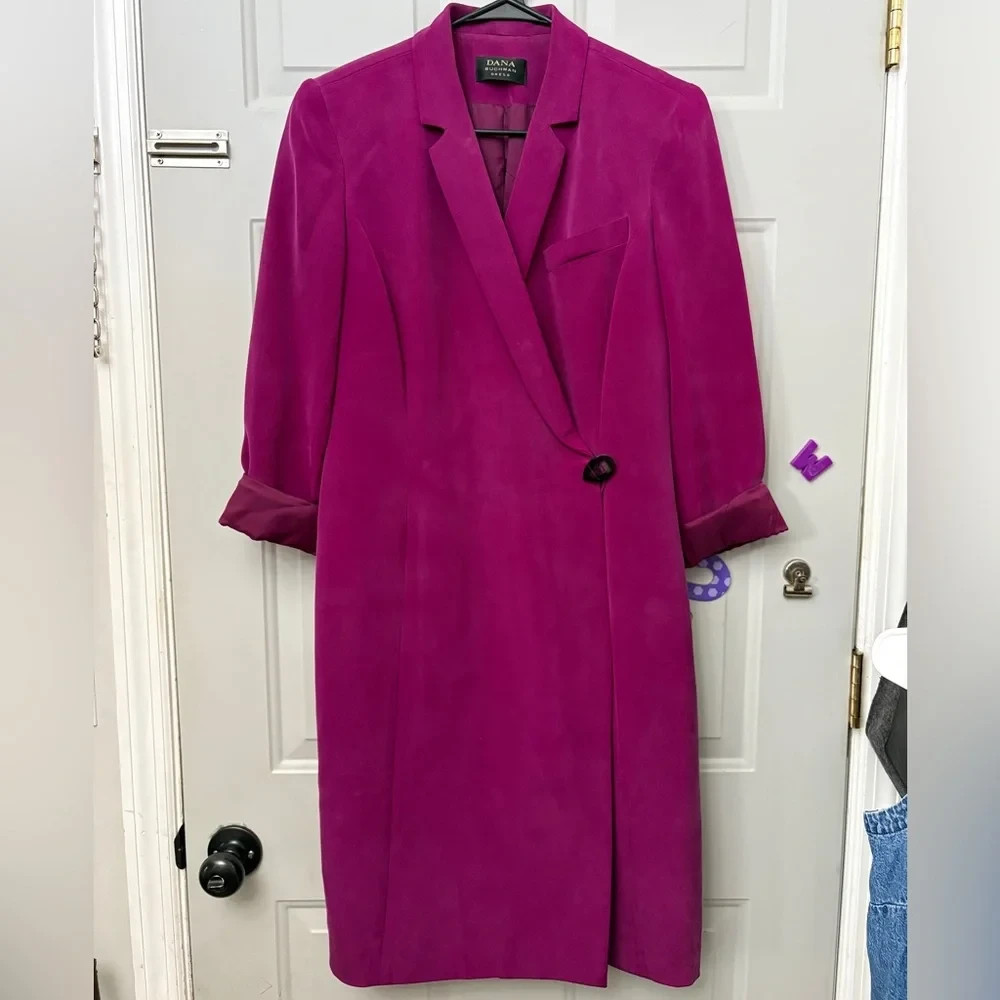 Dana Buchman Vintage 80’s 100% silk structured Jacket Dress Fushia 6
