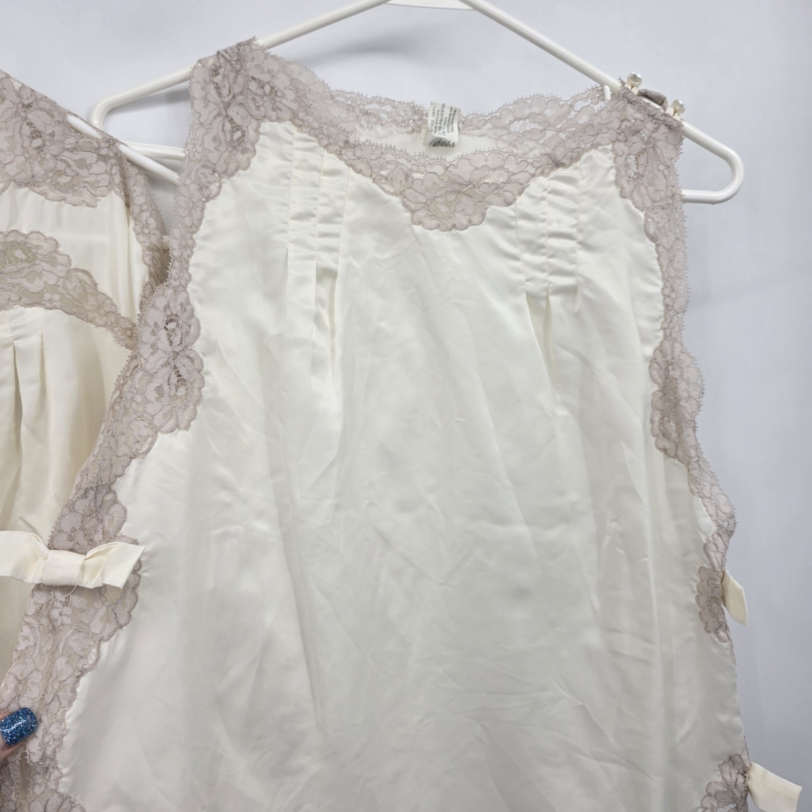 Vintage 1970s Eyeful by Flaums Peignoir Set Ivory Lace Silk Blend Union Made