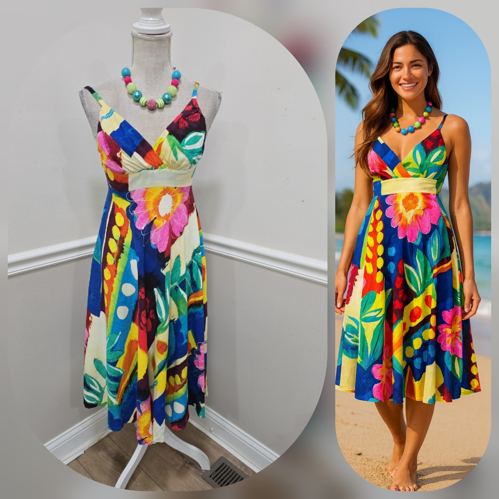 VTG Jams World Tropical Floral Hawaiian Midi Dress /Cruise Size 4