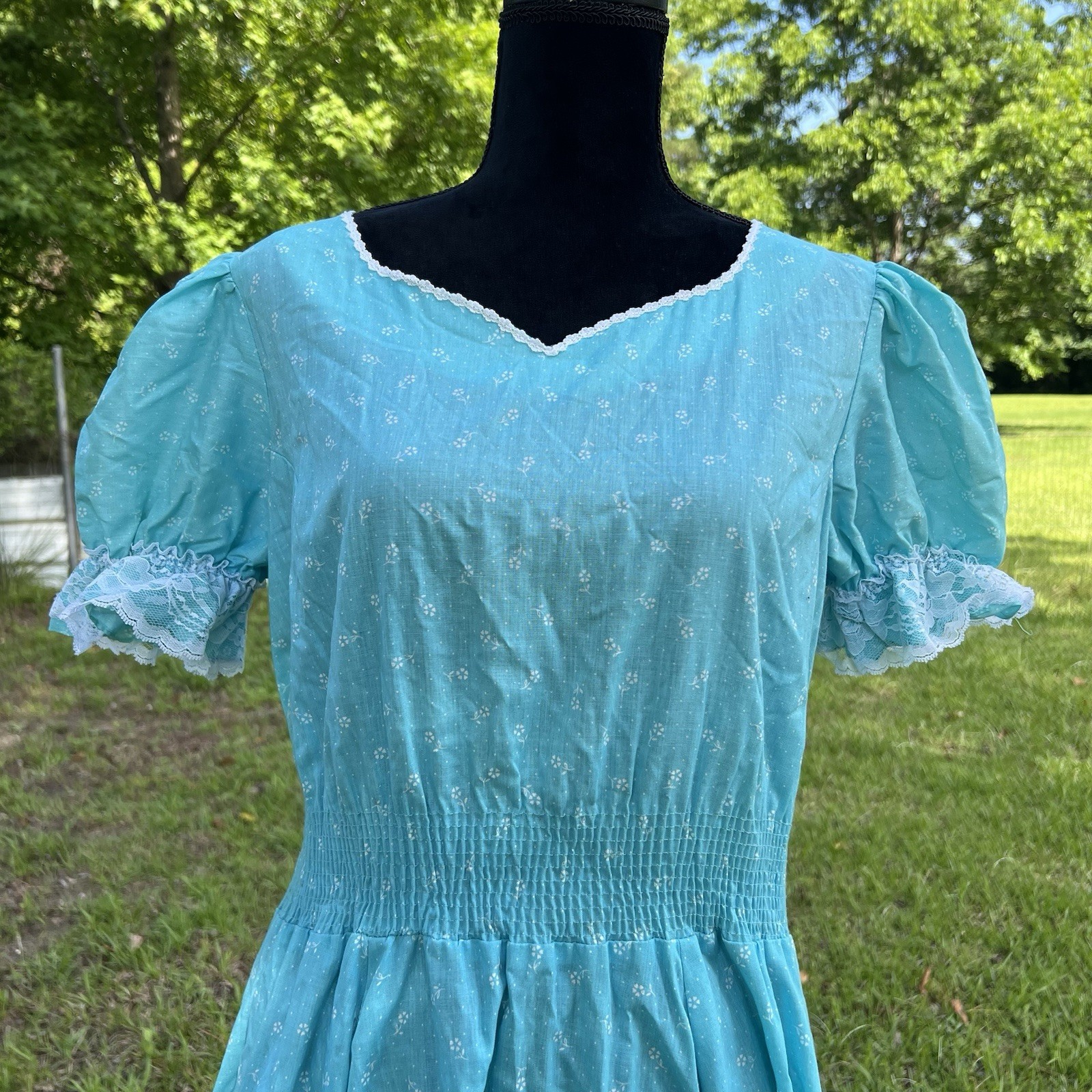 Vintage Partners Please Malco Modes Square Dance Dress Floral Blue Lace Size 14