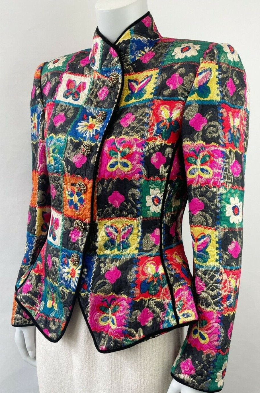 EMANUEL UNGARO Vintage 6 Butterfly Jacket Embroidered Buttons 1990&rsquo;s Small Rare