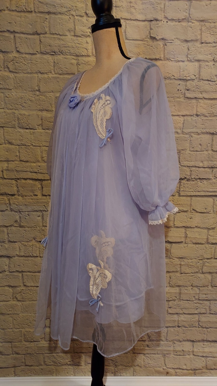 Vintage 60&rsquo;s Lisette Al Sterling Nylon Lace Lilac Peignoir Set 3 Layer Size SM