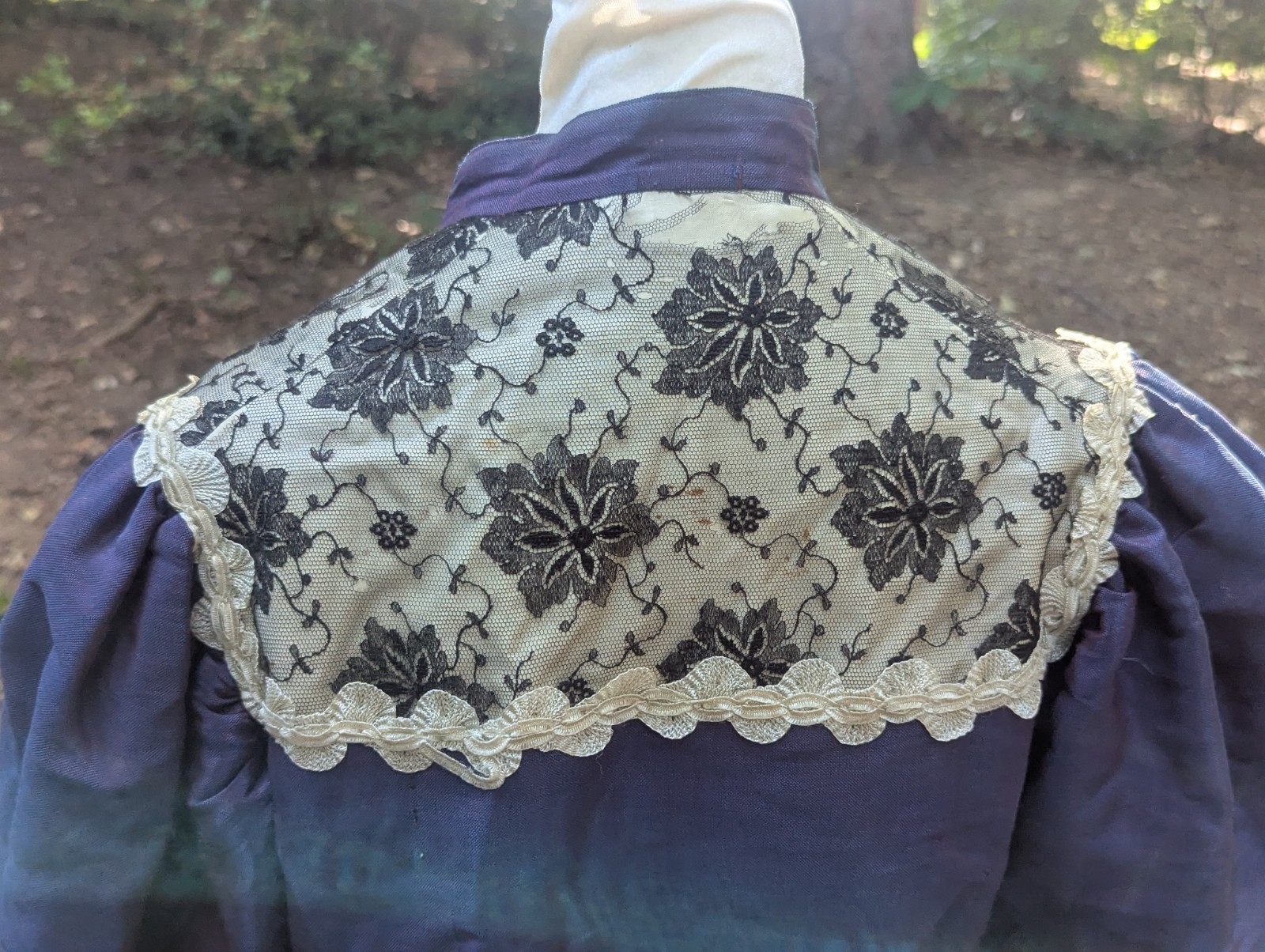 Antique Victorian Silk Bodice Purple Leg-O-Mutton Sleeves Lace Yoke Study Piece