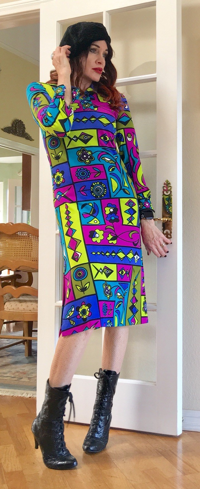 Vtg Rare Emilio Pucci Neon Abstract Mod Signed Midi Dress