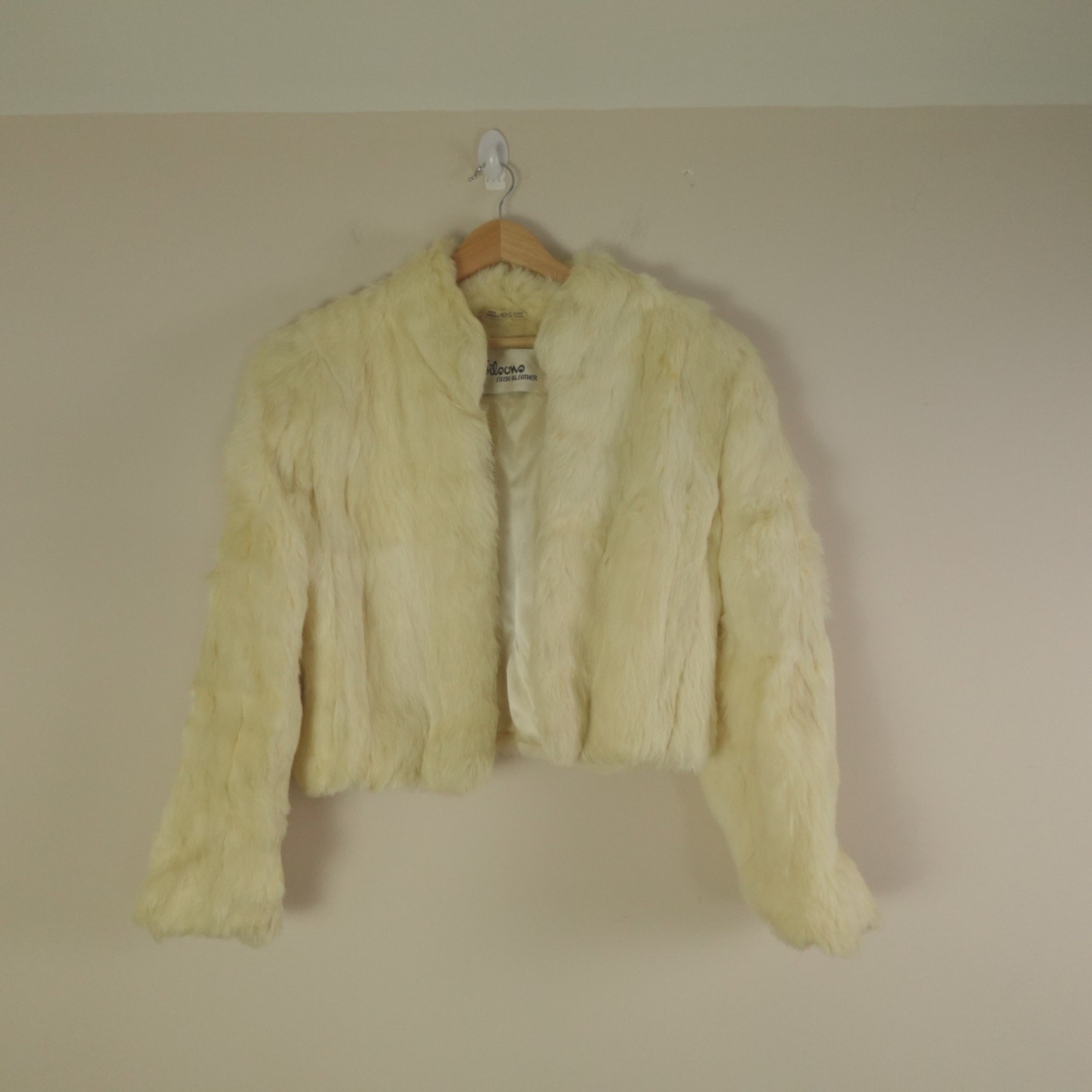Vintage Wilsons Leather Rabbit Fur Coat Womens Large Cream Cropped