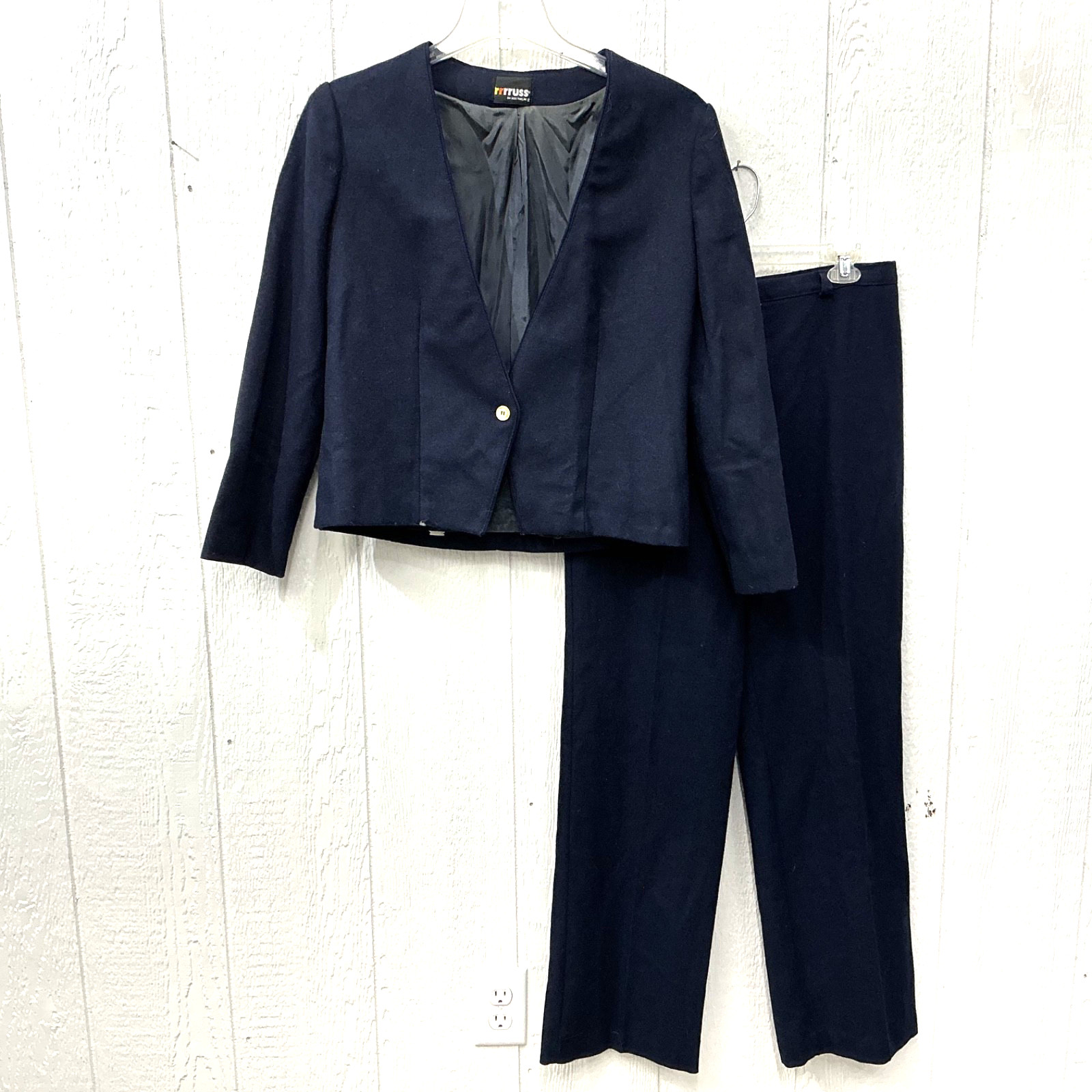 CLOTHE HER RUSS TOGS 2Pc Suit Pants Slacks 30×32 Blazer Womens Navy Sz M