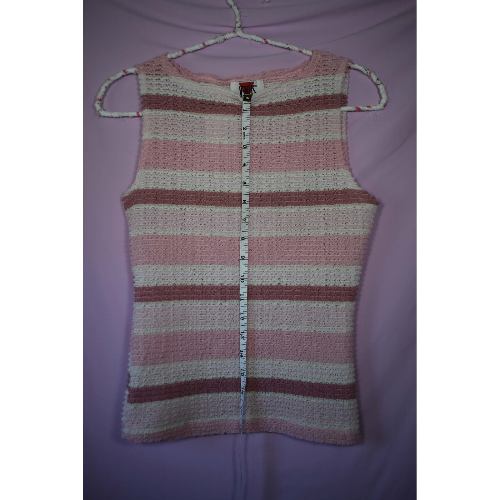 Vintage Venus Pink Striped Knit Tank Top Made in USA Sleeveless Medium